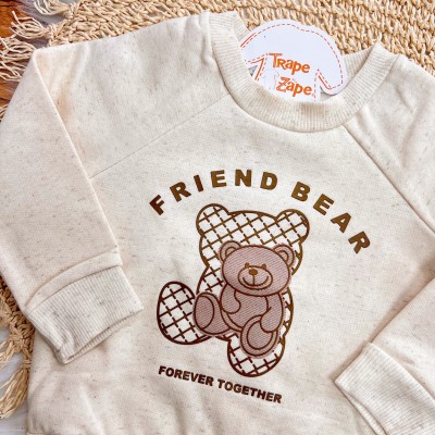 Conj. Casaco Friend Bear e Calça de Moletom - Areia e Marrom